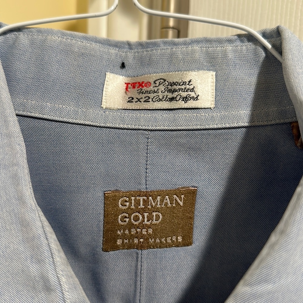 Beautiful Gitman gold pinpoint cotton shirt — blue 17.5 // 32/33